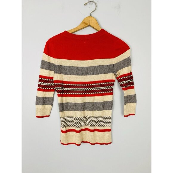 Halogen Red and Gray Striped Sweater Top Womens XXS 3/4 Length Sleeve - Picture 2 of 6